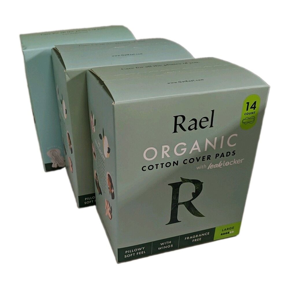 (3 Pack) NEW Rael Organic Cotton Cover Pads Menstrual Fragrance Free Pads 14 ct